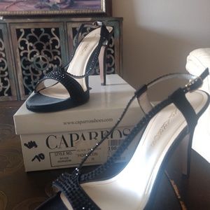 Caparros Horizon Black Satin Rhinestone Heels 10